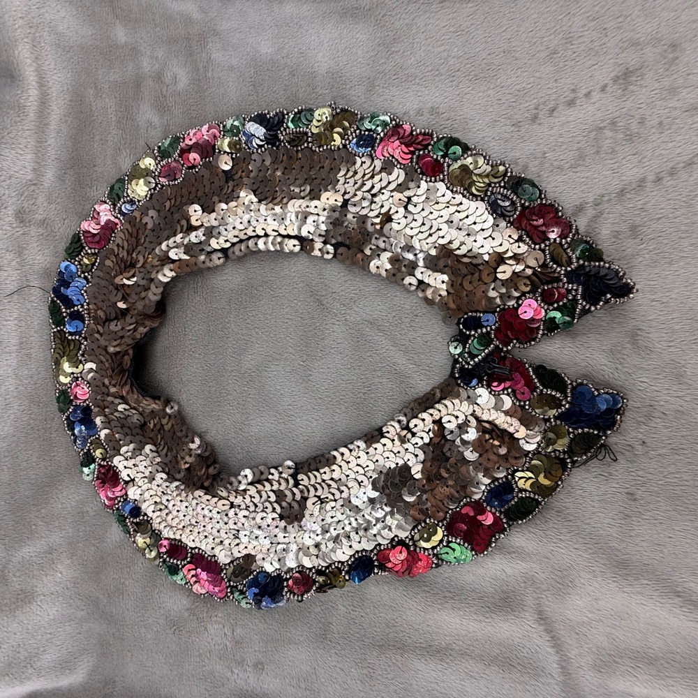 Vintage Czechoslovakia Sequin Cloth Necklace Collar‎ Colorful 18"